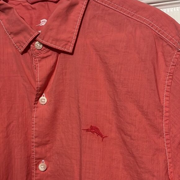 🔥🔥 Tommy Bahama Cotton Salmon Button Down Short Sleeve Beachy Shirt - PERFECT - Picture 3 of 11